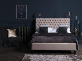 Keva pin tuck upholstered Super king size bed frame available at Lee Longlands
