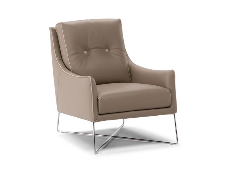 Natuzzi Editions Amiciza armchair beige leather with metal feet available at Lee Longlands