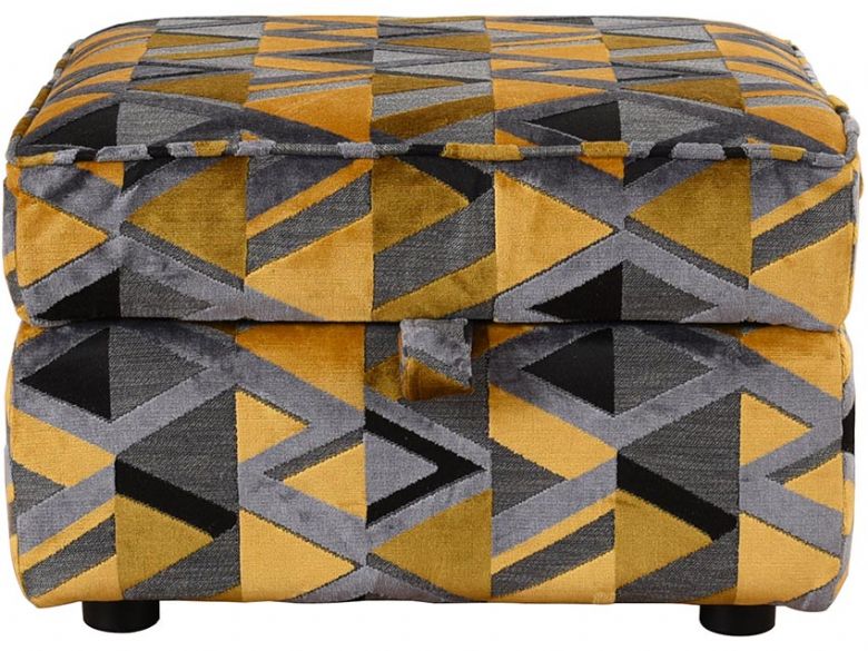 Charlotte yellow and grey geometric fabric storage stool available at Lee Longlands