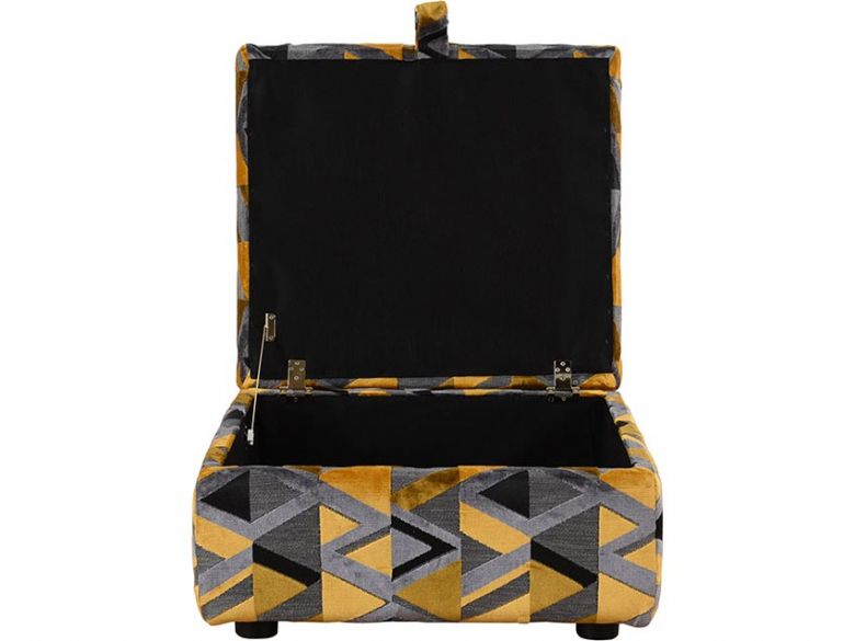 Charlotte fabric storage stool in grey and yellow accent fabric