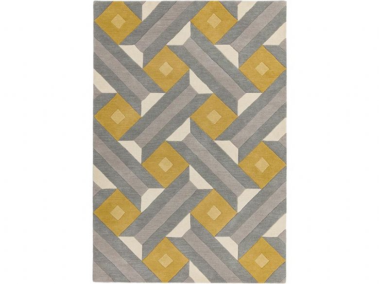 Reef 200 x 290cm grey and yellow large geometric rug available at Lee Longlands