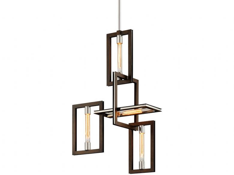 bronze and polished stainless 4 light chandelier