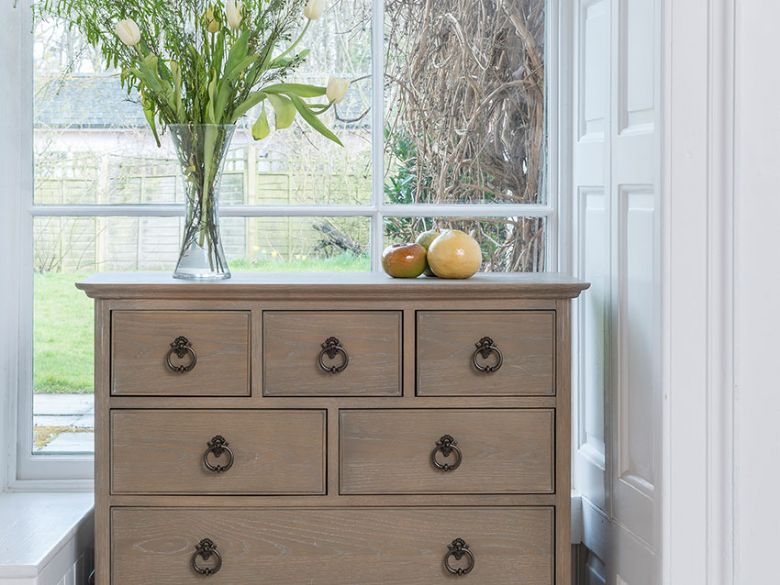 Camille classic style 8 drawer chest solid Oak available at Lee Longlands