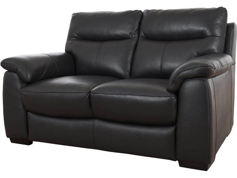 Odette black leather two seater sofa finance options available