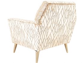 Eros accent chair in gold geometric fabric - at Lee Longlands