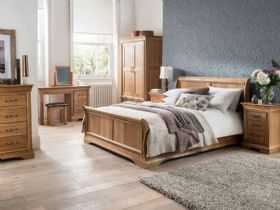 Padbury oak sleigh double bed frame available at Lee Longlands
