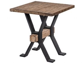 Davos reclaimed pine and iron side table available at Lee Longlands
