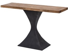 Aero reclaimed wood and black iron console table available at Lee Longlands