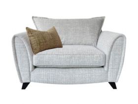 Lola standard back snuggler chair in grey textured fabric available at lee longlands