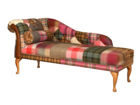 Patchwork Chester Chaise Harris tweed and leather available at Lee Longlands