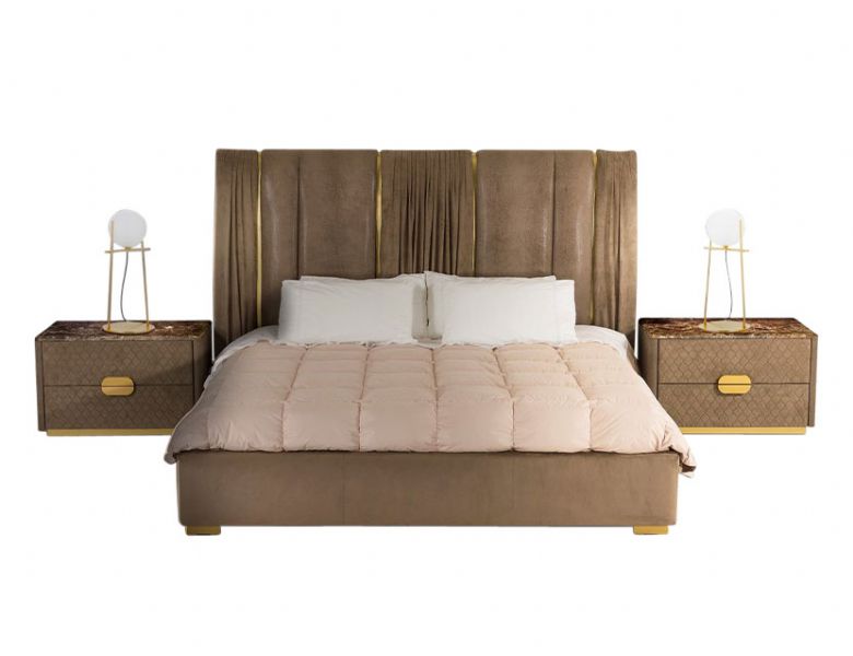 Stone International Walforf queensize pleated upholstered bed frame available at Lee Longlands