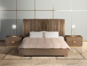 Stone International Walforf bronze finish upholstered bed frame available at Lee Longlands