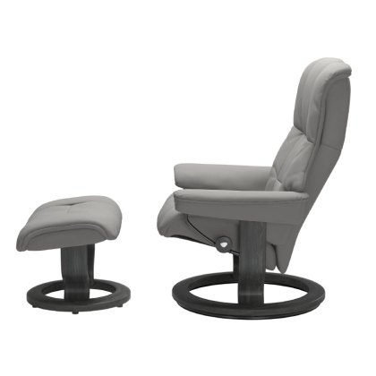 Stressless Mayfair Medium Leather Chair & Stool Paloma Silver Grey