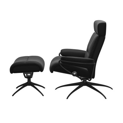 Stressless Tokyo Adj Star Chair & Stool Paloma Black w/ Black Base