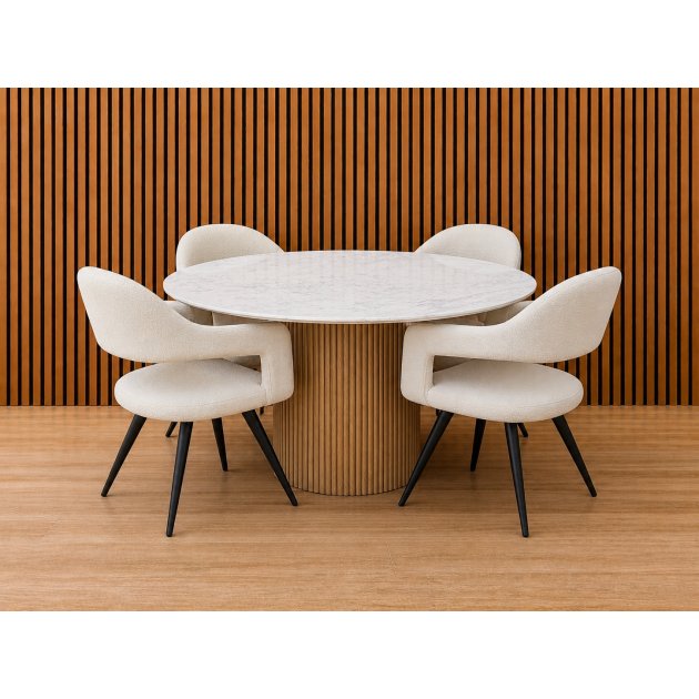 Raffi 120cm Round Dining Table with 4 x Jasmin Misty White Dining Chairs Raffi 120cm Round Dining Table with 4 x Jasmin Misty White Dining Chairs
