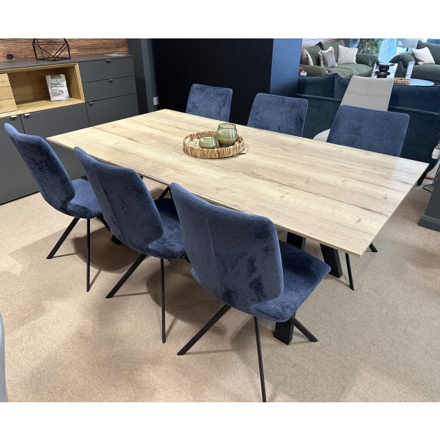 VENJAKOB-- KLU DECOR 1.9M FIXED DINING TABLE & 6 X ARTHUR ANTHRICITE MATT FRAME CHAIRS IN FABRIC A VENJAKOB-- KLU DECOR 1.9M FIXED DINING TABLE & 6 X ARTHUR ANTHRICITE MATT FRAME CHAIRS IN FABRIC A