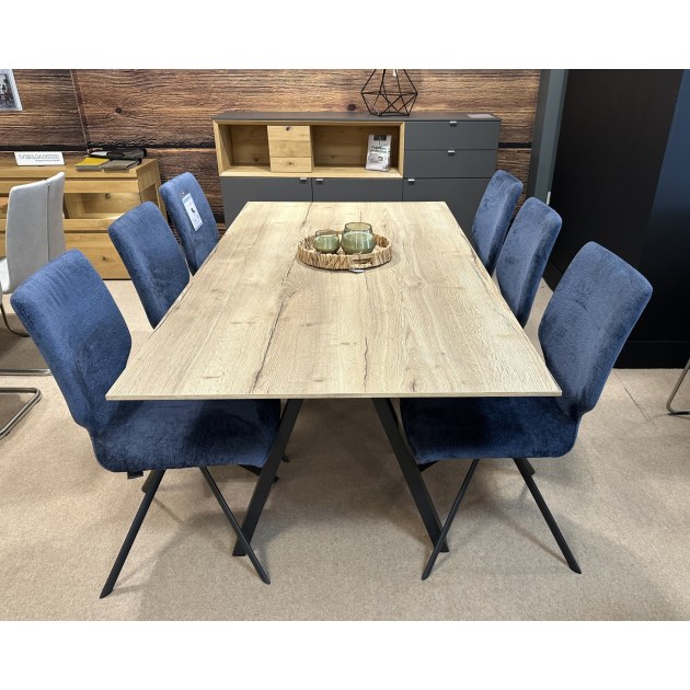 VENJAKOB-- KLU DECOR 1.9M FIXED DINING TABLE & 6 X ARTHUR ANTHRICITE MATT FRAME CHAIRS IN FABRIC A VENJAKOB-- KLU DECOR 1.9M FIXED DINING TABLE & 6 X ARTHUR ANTHRICITE MATT FRAME CHAIRS IN FABRIC A
