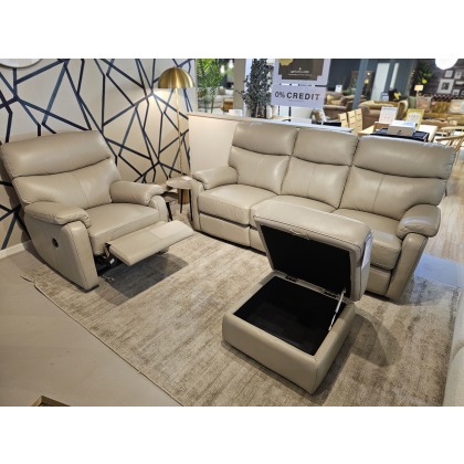 Scott Leather Powered 3 Seater, Power Chair & Storage Footstool Scott Leather Powered 3 Seater, Power Chair & Storage Footstool