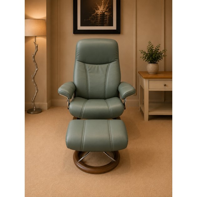 Stressless - Consul Medium Signature Chair & Stool In Paloma Leather Stressless - Consul Medium Signature Chair & Stool In Paloma Leather