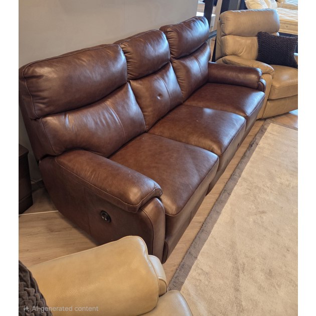 Scott - 3 Seater power recliner in Brown leather and 2 x Power Chairs in Biege Leather Scott - 3 Seater power recliner in Brown leather and 2 x Power Chairs in Biege Leather