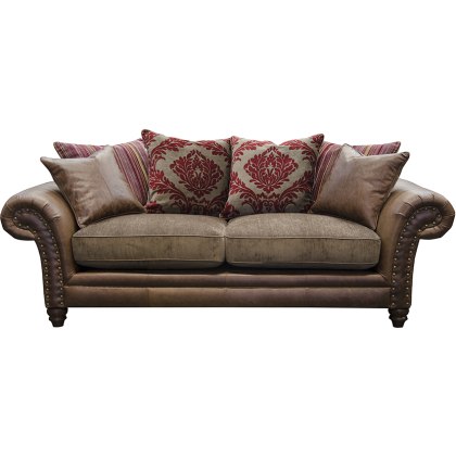 Carnegie 3 Seater Leather & Fabric Pillow Back Sofa