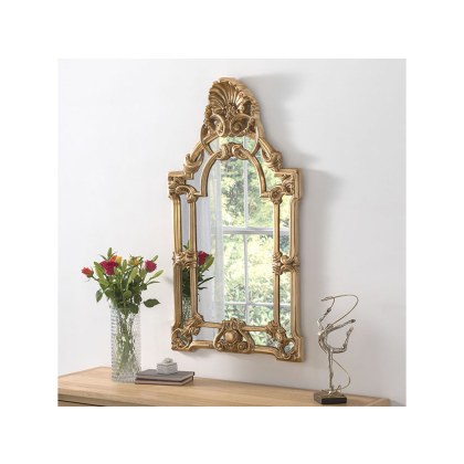 Gold Leafed Decorative Framed Crested Mirror