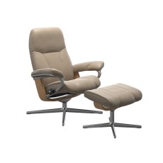 Stressless Consul Small Small Recliner Chair & Stool with Cross Base