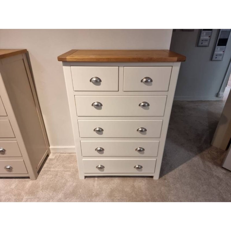 Hunningham 2+4 Drawer Chest - White with Oak Top Hunningham 2+4 Drawer Chest - White with Oak Top