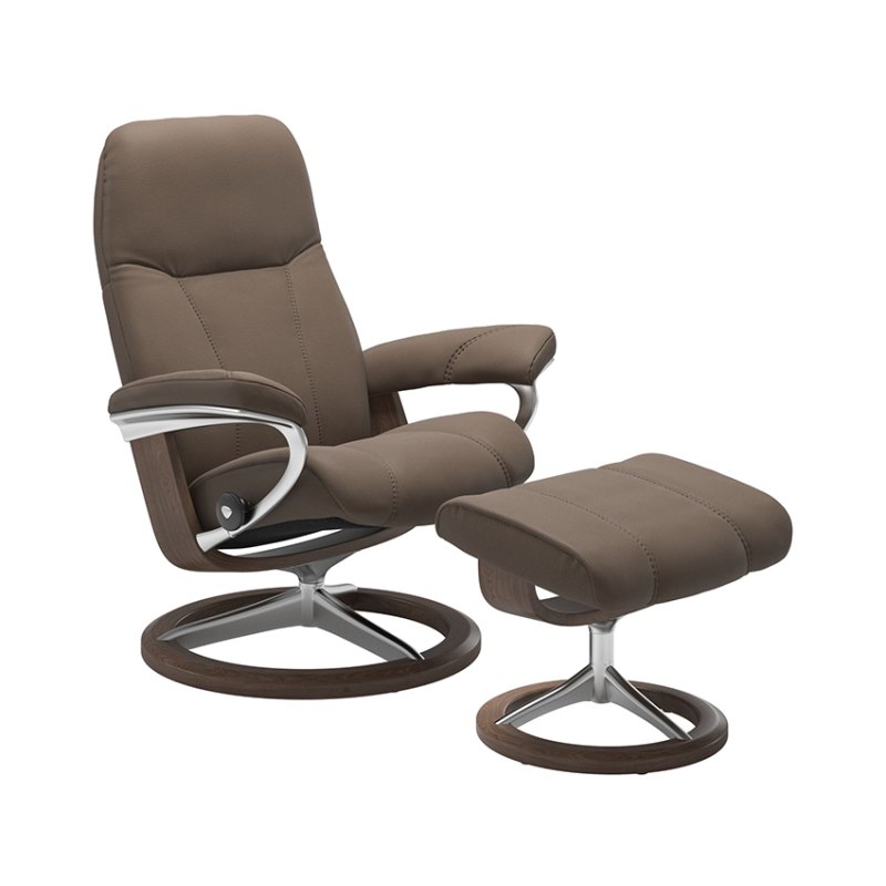 Stressless Consul Small Chair & Stool with Signature Base Quickship Stressless Consul Small Chair & Stool with Signature Base Quickship