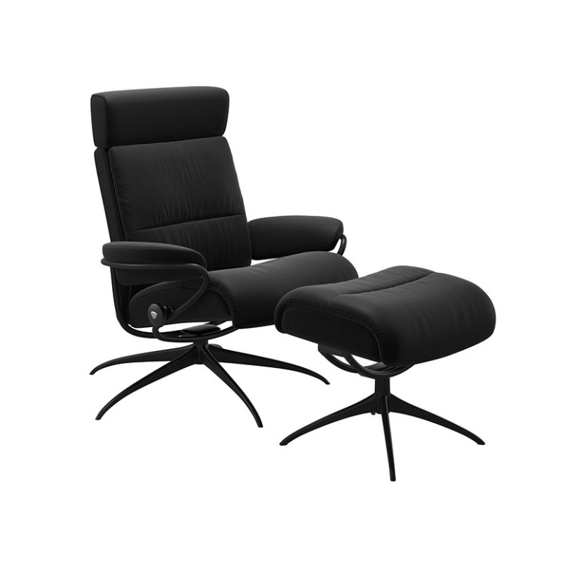 Stressless Tokyo Adj Star Chair & Stool Paloma Black w/ Black Base Stressless Tokyo Adj Star Chair & Stool Paloma Black w/ Black Base