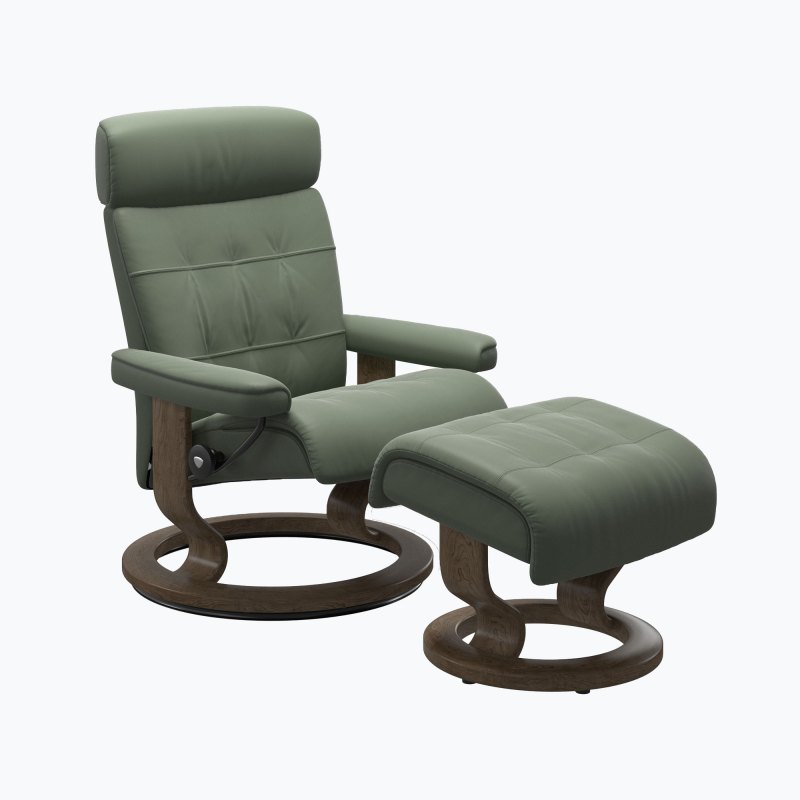 Stressless Erik Small Recliner Chair & Stool with Classic Base Stressless Erik Small Recliner Chair & Stool with Classic Base