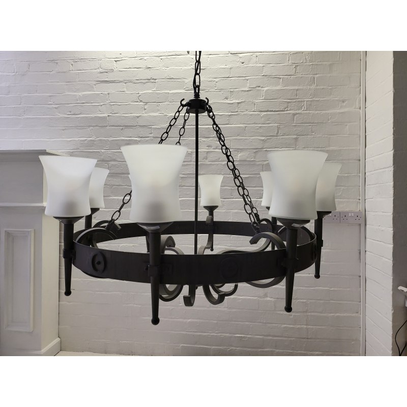 8 Light Wrought Iron Cartwheel 8 Light Wrought Iron Cartwheel